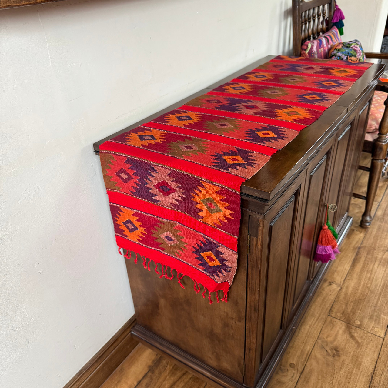 Guatemala Hand Woven Table Runner, Comalapa Style Red