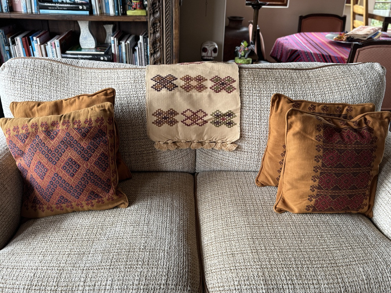 Handmade Guatemalan Fair Trade Table Runner, Earth tone Geometric Designs with Tassel Ends