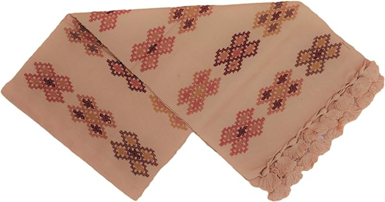 Handmade Guatemalan Fair Trade Table Runner, Earth tone Geometric Designs with Tassel Ends