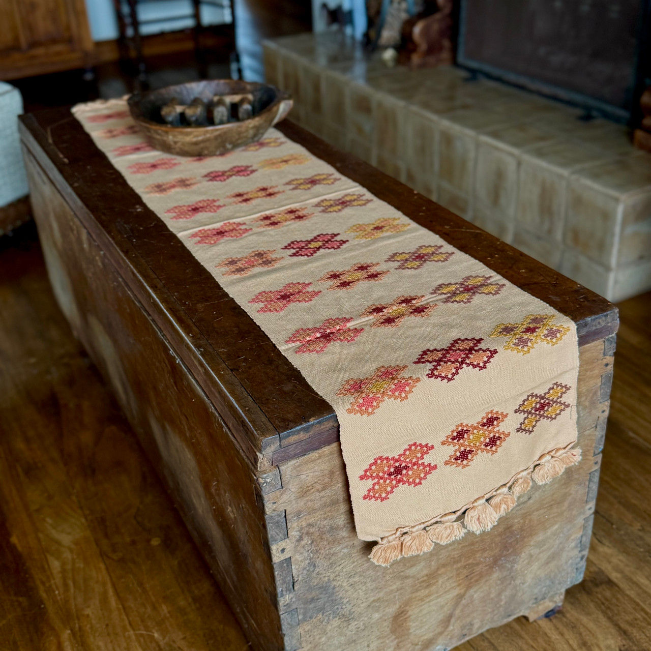 Handmade Guatemalan Fair Trade Table Runner, Earth tone Geometric Designs with Tassel Ends