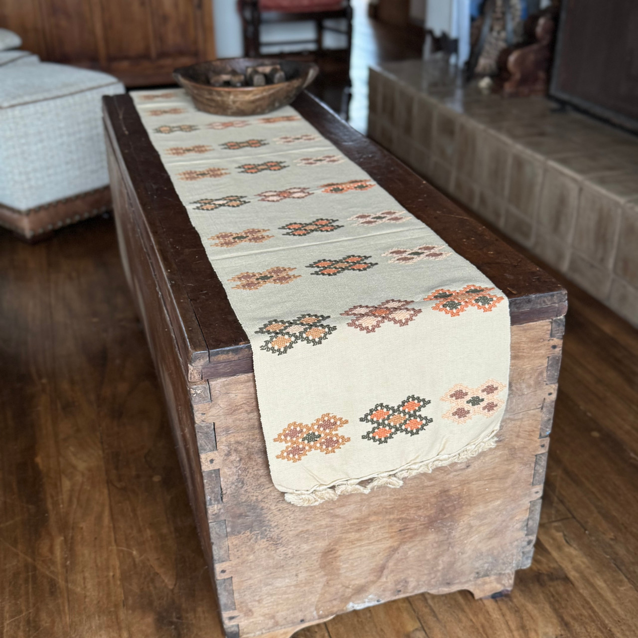 Handmade Guatemalan Fair Trade Table Runner, Earth tone Geometric Designs with Tassel Ends