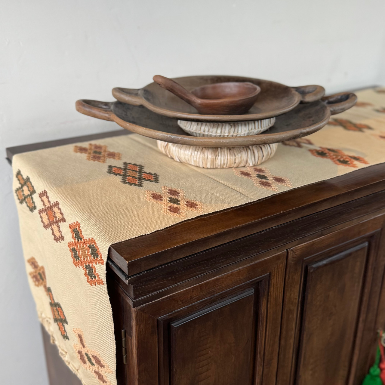 Handmade Guatemalan Fair Trade Table Runner, Earth tone Geometric Designs with Tassel Ends