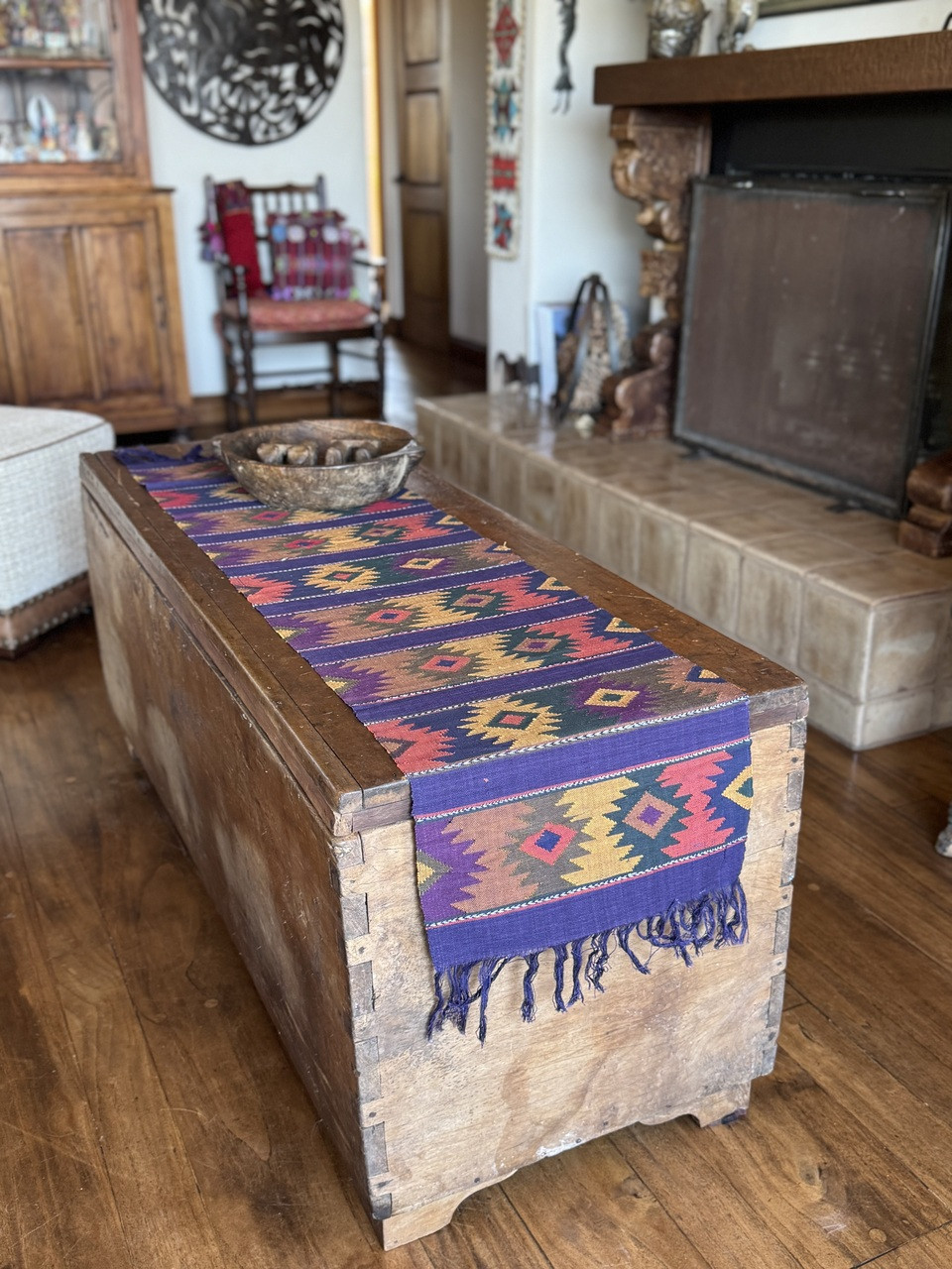 Hand Woven Guatemalan Table Runner, Comalapa Style Navy