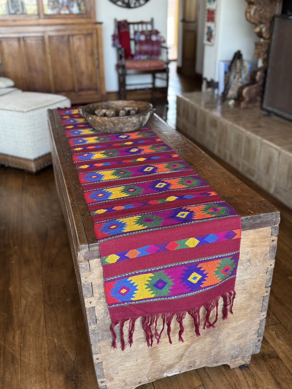 Hand Woven Table Runner, Comalapa Style Red Guatemala