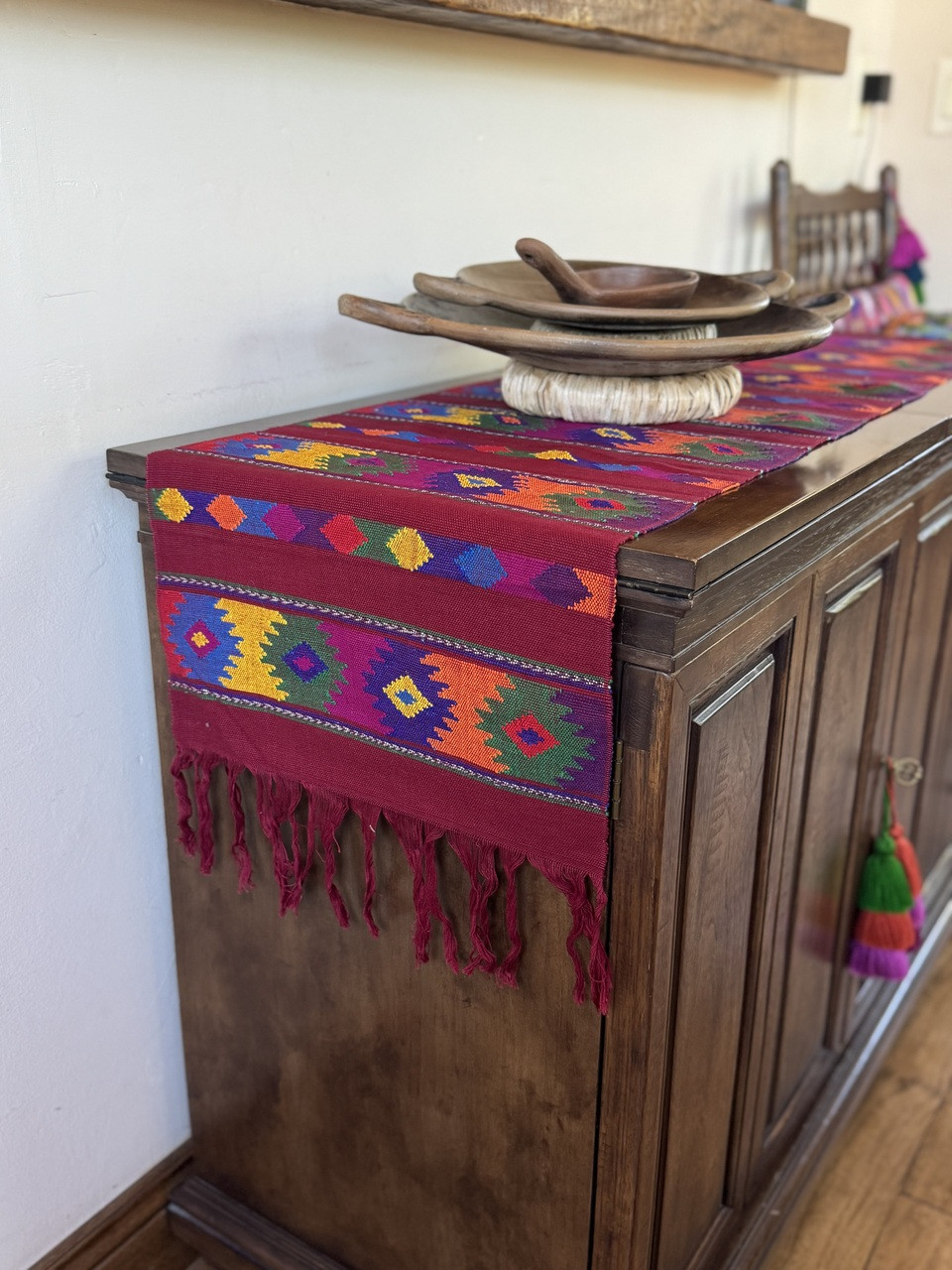 Hand Woven Table Runner, Comalapa Style Red Guatemala