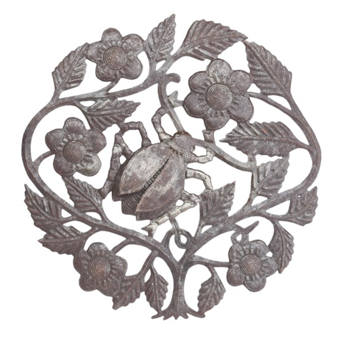 Ladybug in Flowers, Recycled, Fair Trade, Haitian Metal Art Ladybug in Flowers, Recycled, Fair Trade, Haitian Metal Art