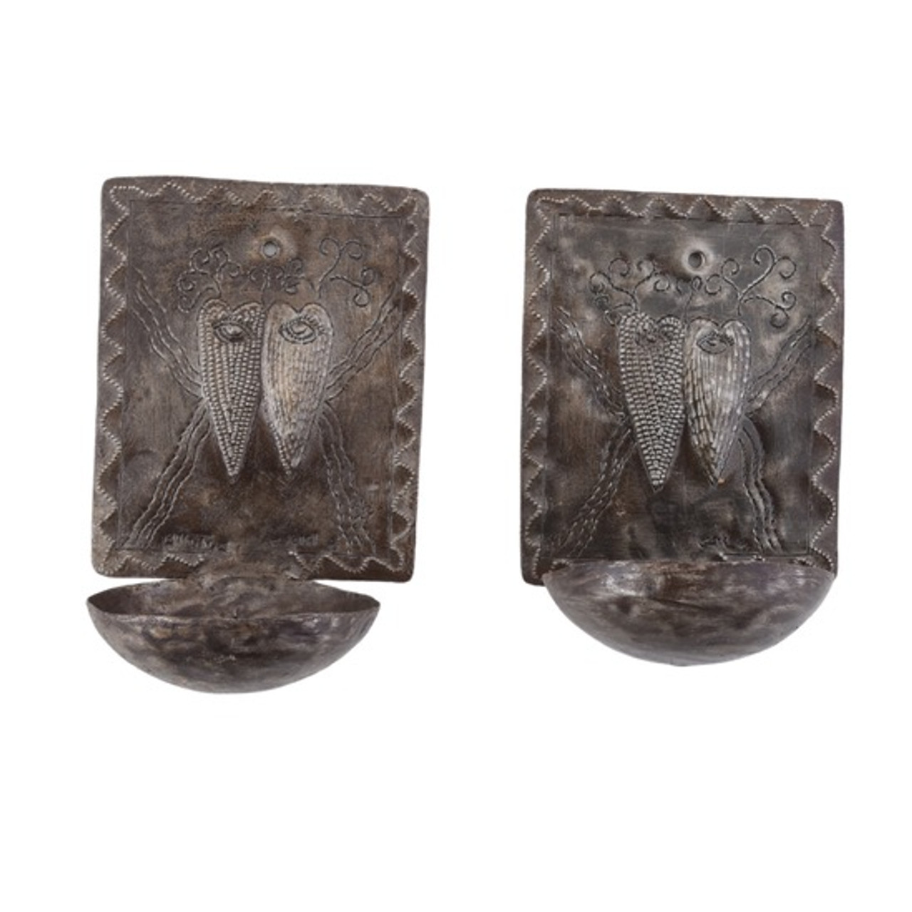 Primitive Style Wall-Mounted Candle Holders: Handmade Heart Motif Primitive Style Wall-Mounted Candle Holders: Handmade Heart Motif