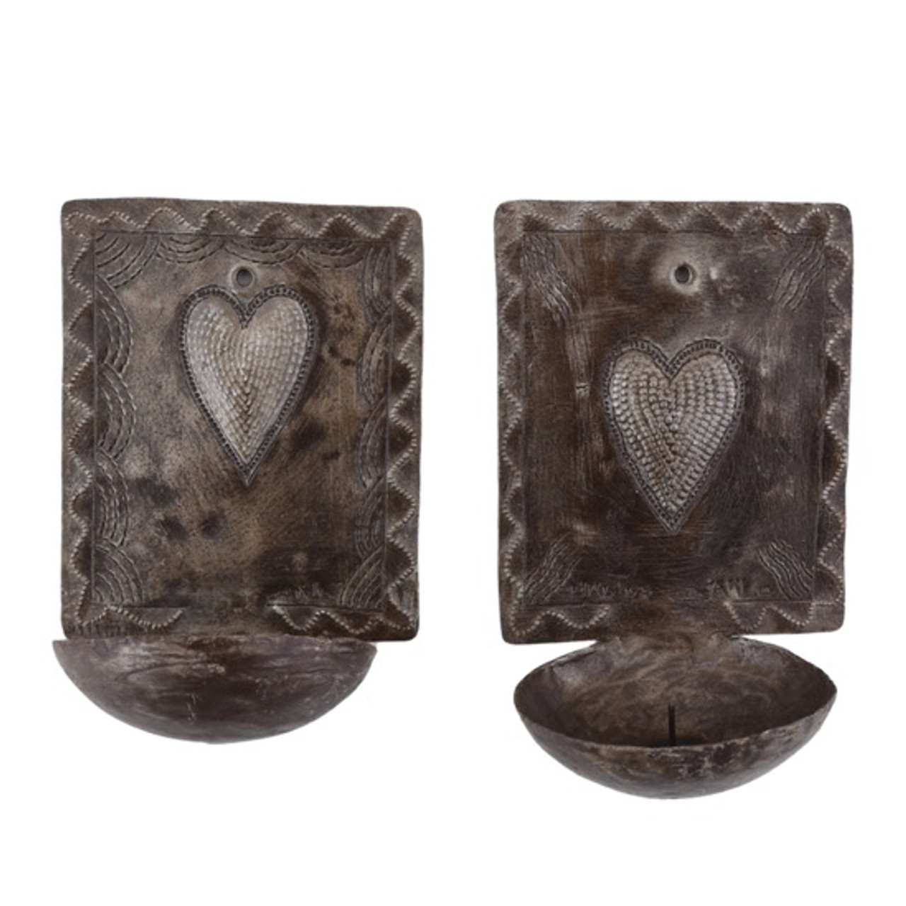Heart Motif Wall-Mounted Candle Holders: Handmade Heart Motif Heart Motif Wall-Mounted Candle Holders: Handmade Heart Motif