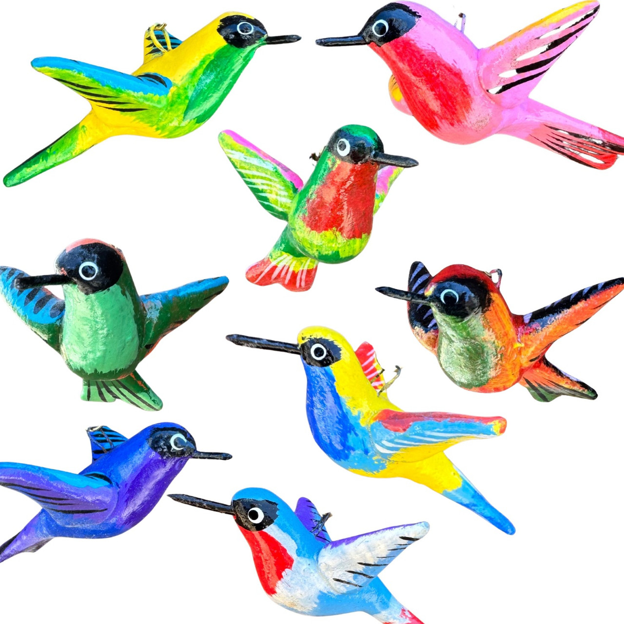 Multicolored Hummingbirds - Hand-Painted Ceramic Ornaments (Set of 5)
