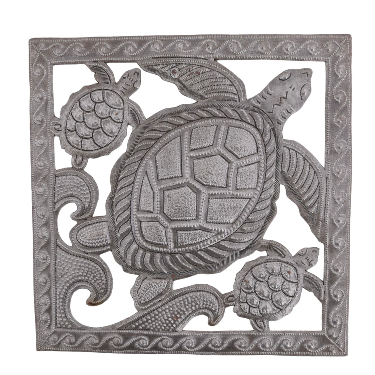 Turtle Family  Wall Decor, Swimming through the Kelp, Haiti Metal Art