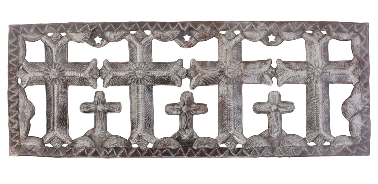 Row of Crosses Hand Tooled Haitian Metal Wall Decor