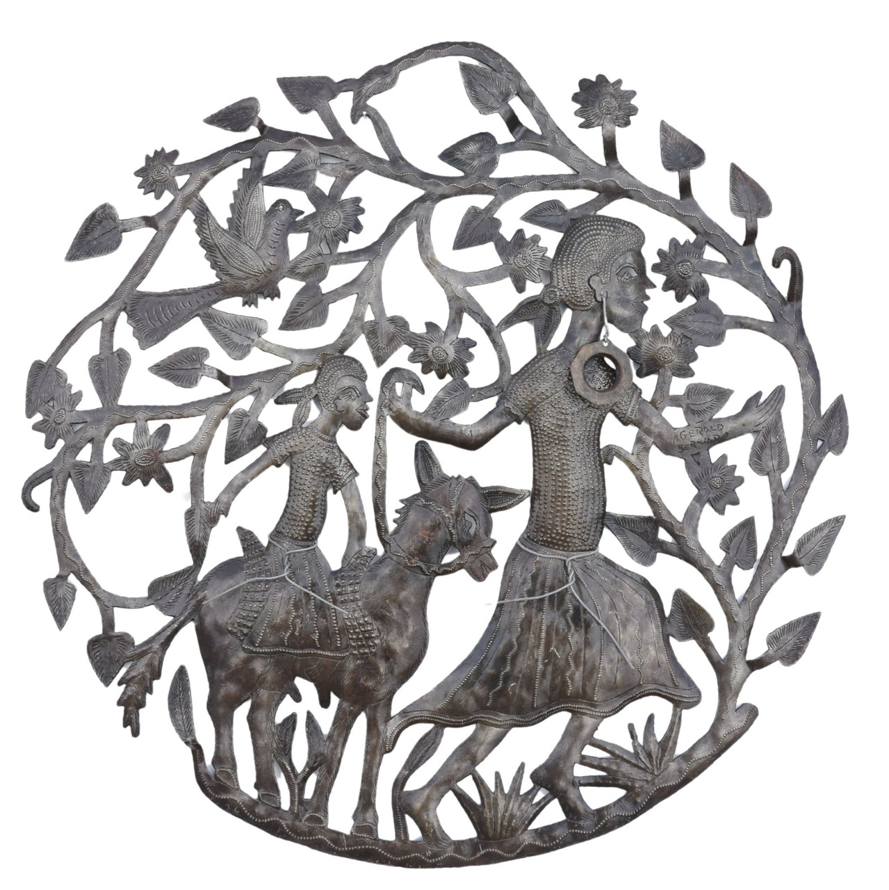 Girl with Donkey Haitian Metal Art, Folk Art, Primitive Art Girl with Donkey Haitian Metal Art, Folk Art, Primitive Art