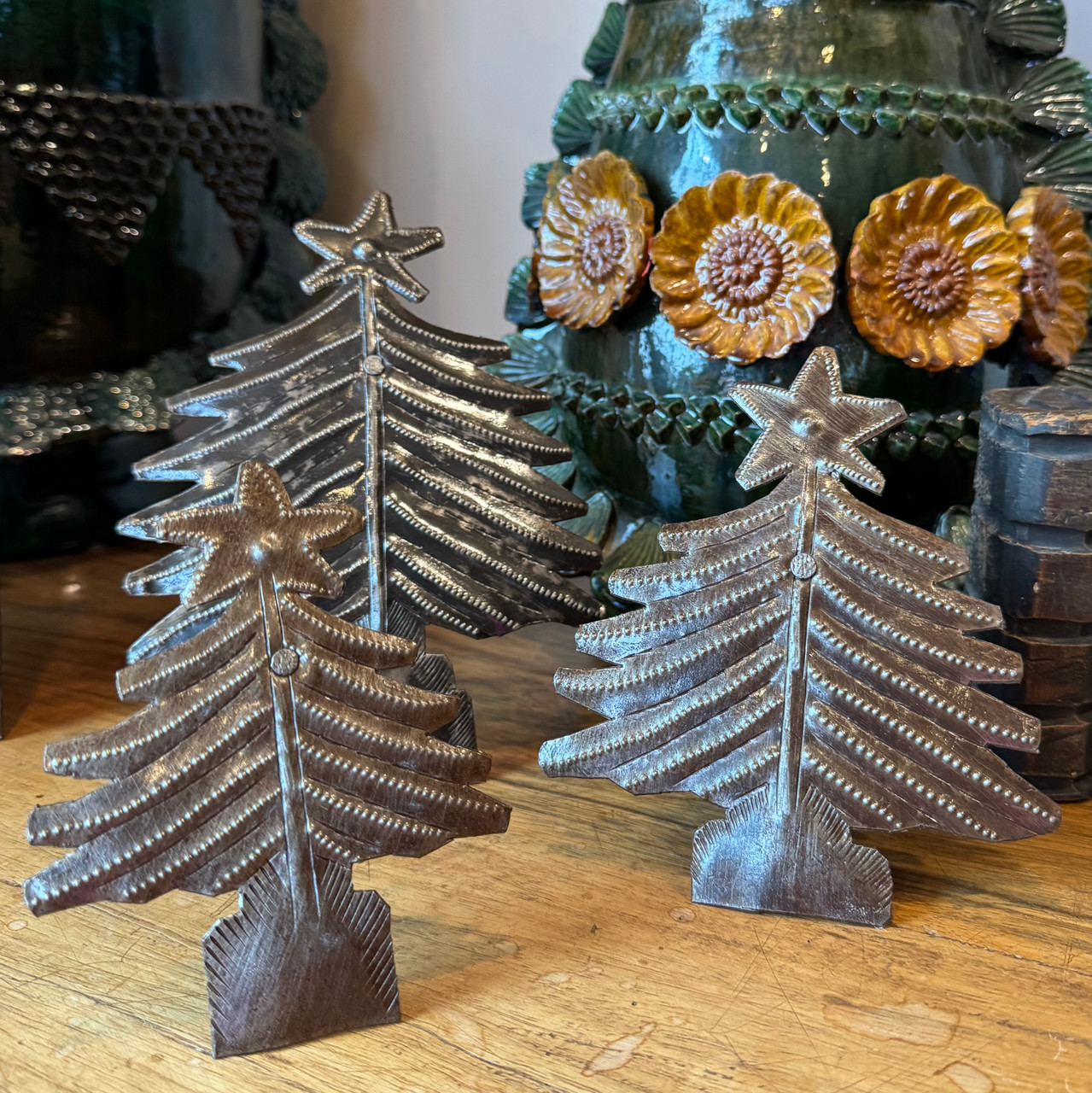 Set of 3 Christmas Trees, Holiday Table Top Decor, Gift Giving, Primitive Folk Art