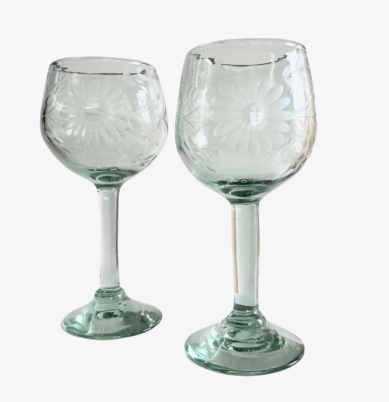 Handblown Etched Mexican Wine or Water Glasses Handblown Etched Mexican Wine or Water Glasses