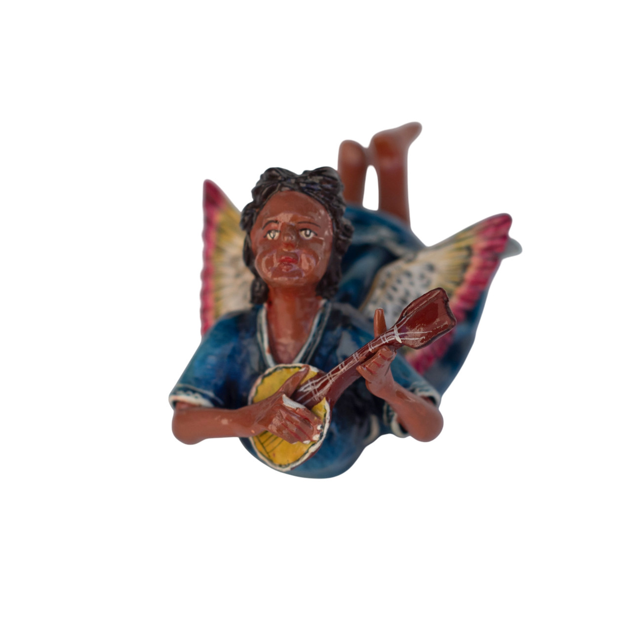 Handmade Retablo Ornaments, Ornament, Vintage Ornament, Peruvian Folk Art, Claudio Jimenez Quispe, Angel Ornament, Plaster Ornament, Colorful Ornament, Angel with Banjo, Banjo Angel Ornament, Musical Ornament, Musical Choir, Angelic Choir