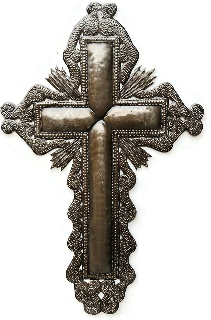 Beautiful Handmade Metal Cross Sacrifice & Love, Authentic Upcycled Artwork from Haiti Beautiful Handmade Metal Cross Sacrifice & Love, Authentic Upcycled Artwork from Haiti