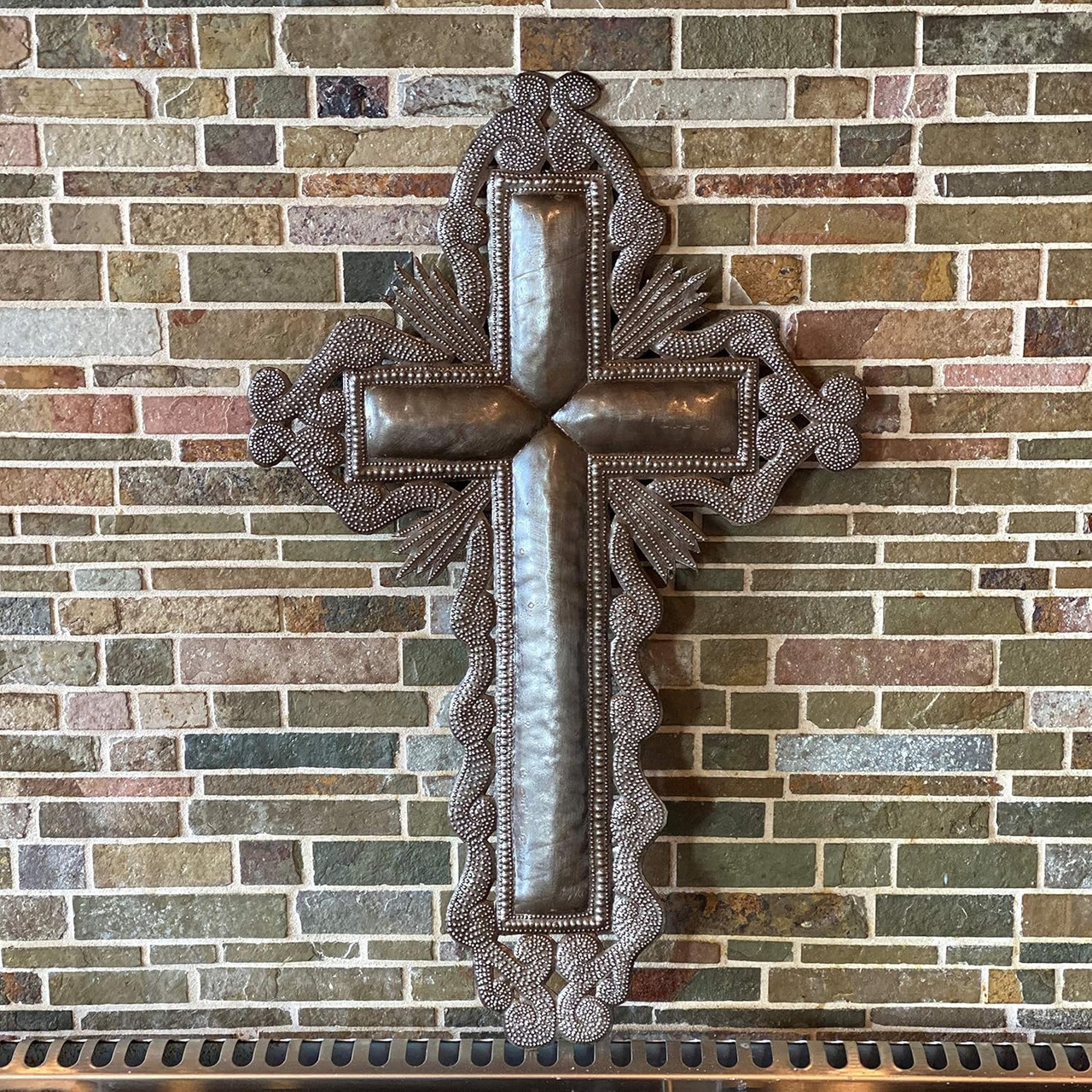 Beautiful Handmade Metal Cross Sacrifice & Love, Authentic Upcycled Artwork from Haiti Beautiful Handmade Metal Cross Sacrifice & Love, Authentic Upcycled Artwork from Haiti