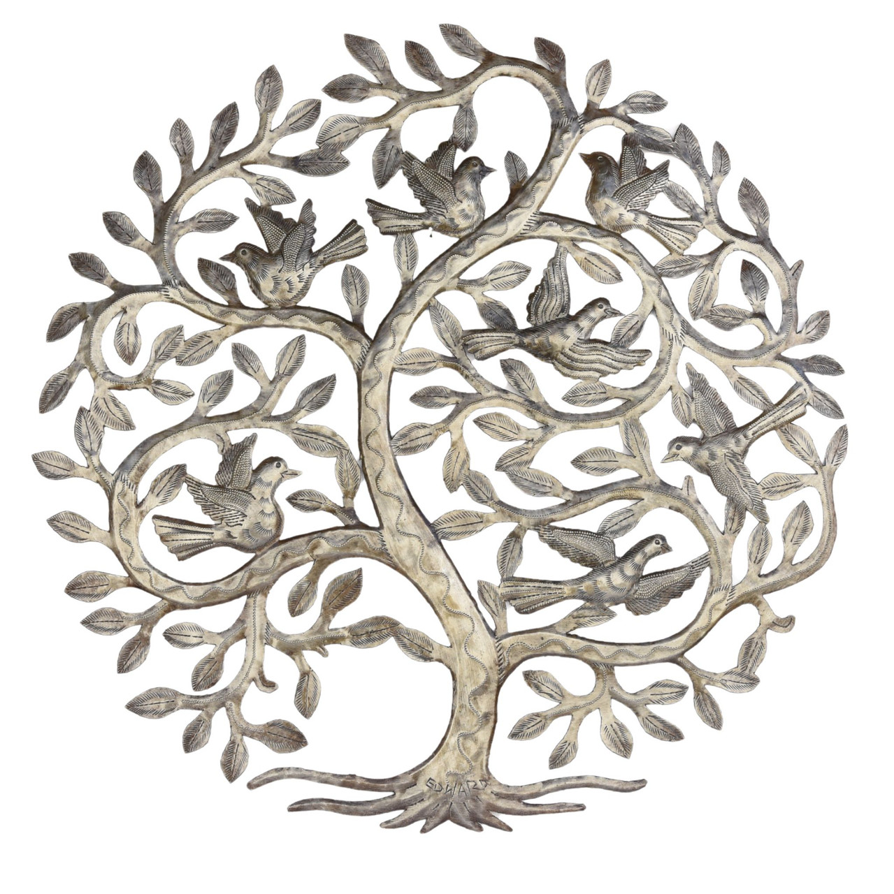 Tree of Life with Fluttering Birds Among the Branches, Haitian Metal Art Tree of Life with Fluttering Birds Among the Branches, Haitian Metal Art