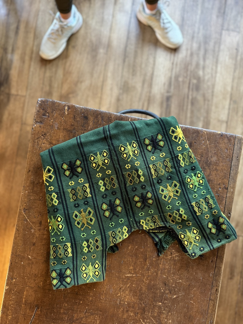 Handmade Guatemalan Huipil – Vintage Handwoven Top with Green Tones, One-of-a-Kind Boho Blouse