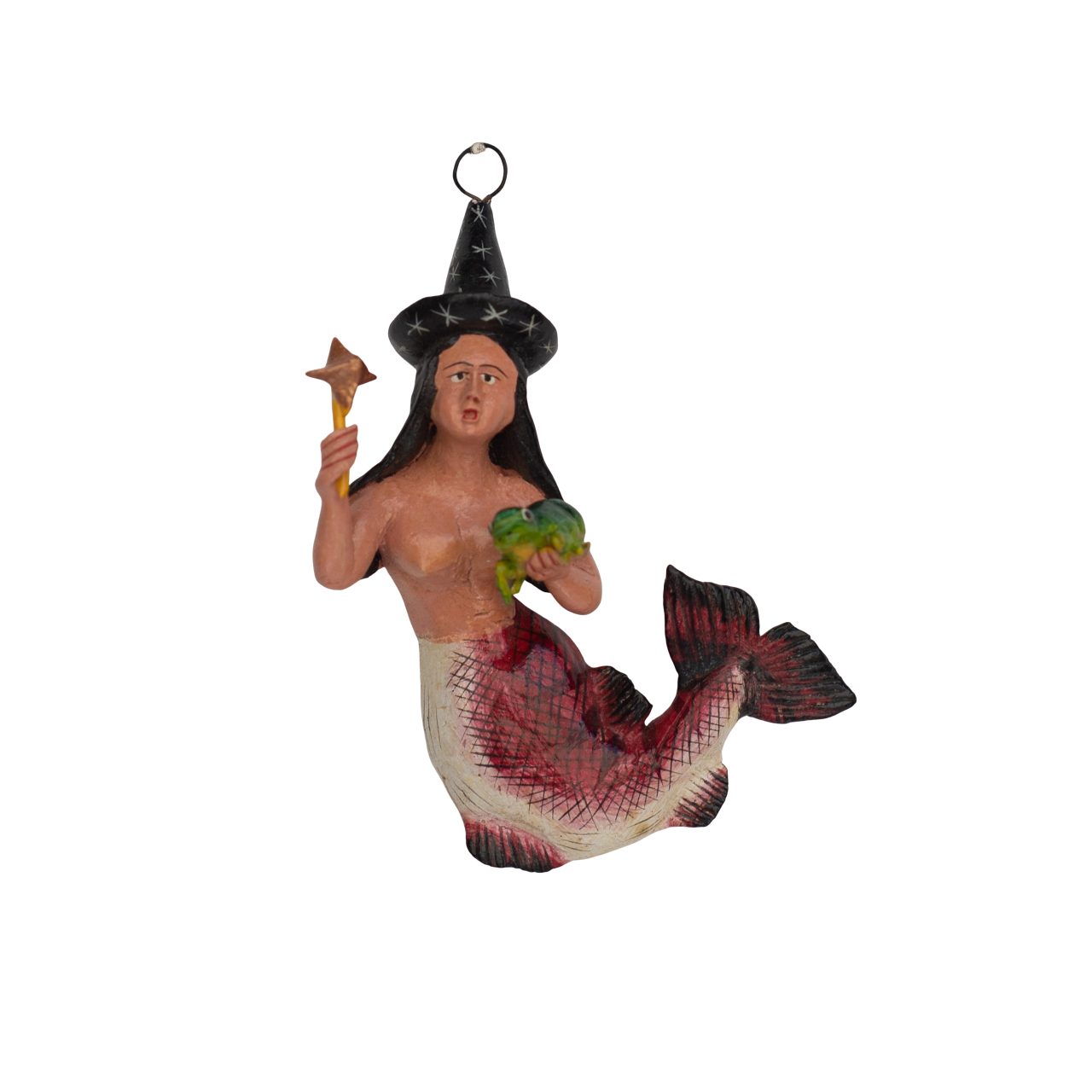 Handmade Retablo Ornaments, Ornament, Vintage Ornament, Peruvian Folk Art, Claudio Jimenez Quispe, Mermaid Wizard Ornament, Plaster Ornament, Colorful Ornament, Mermaid with Frog & Wand