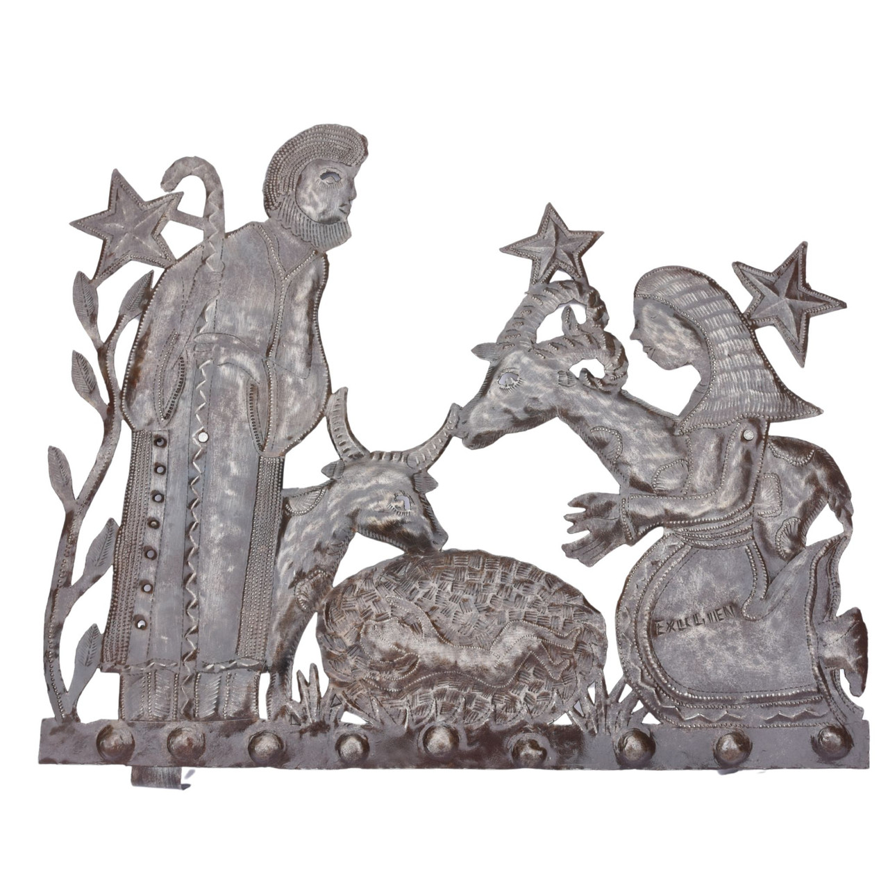 Handmade Haitian Metal Nativity Scene – Fair Trade Recycled Steel Christmas Décor with Stand Handmade Haitian Metal Nativity Scene – Fair Trade Recycled Steel Christmas Décor with Stand