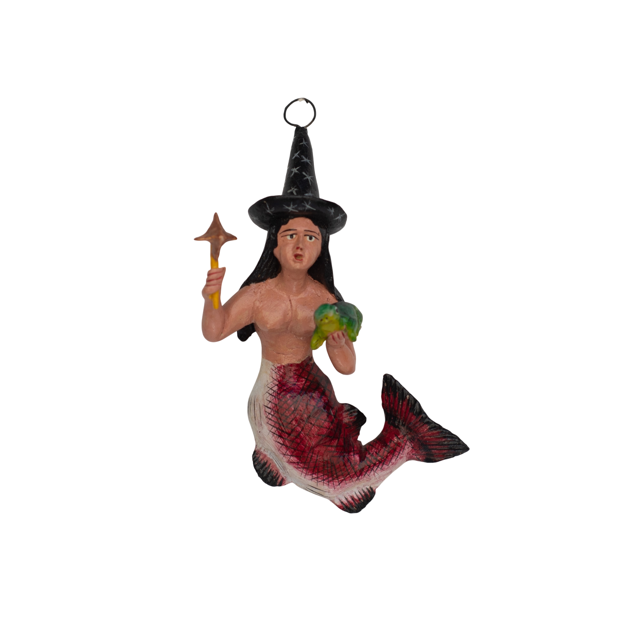 Handmade Retablo Ornaments, Ornament, Vintage Ornament, Peruvian Folk Art, Claudio Jimenez Quispe, Mermaid Wizard Ornament, Plaster Ornament, Colorful Ornament, Mermaid with Frog & Wand