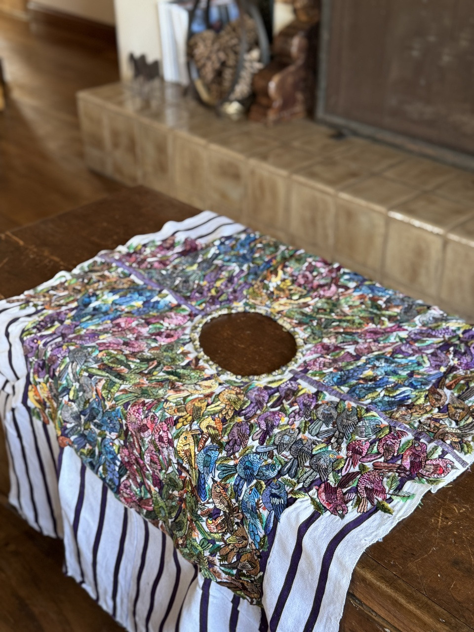 Vintage Guatemalan Huipil Blouse Top Handwoven Embroidered Birds Santiago Atitlán