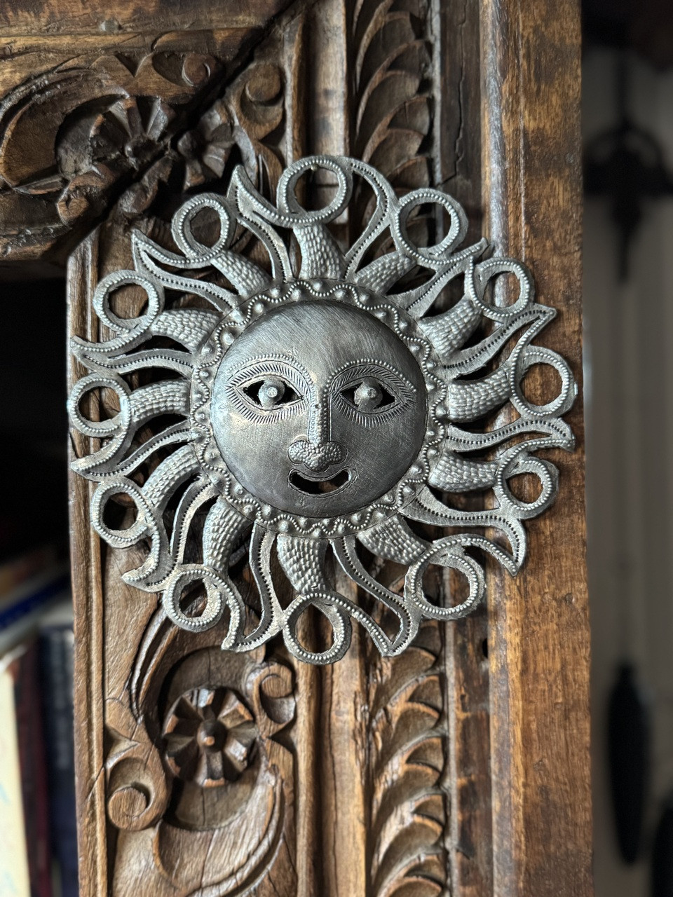 sun face metal art, whimsical wall hanging, tropical home décor, eco-friendly wall sculpture sun face metal art, whimsical wall hanging, tropical home décor, eco-friendly wall sculpture