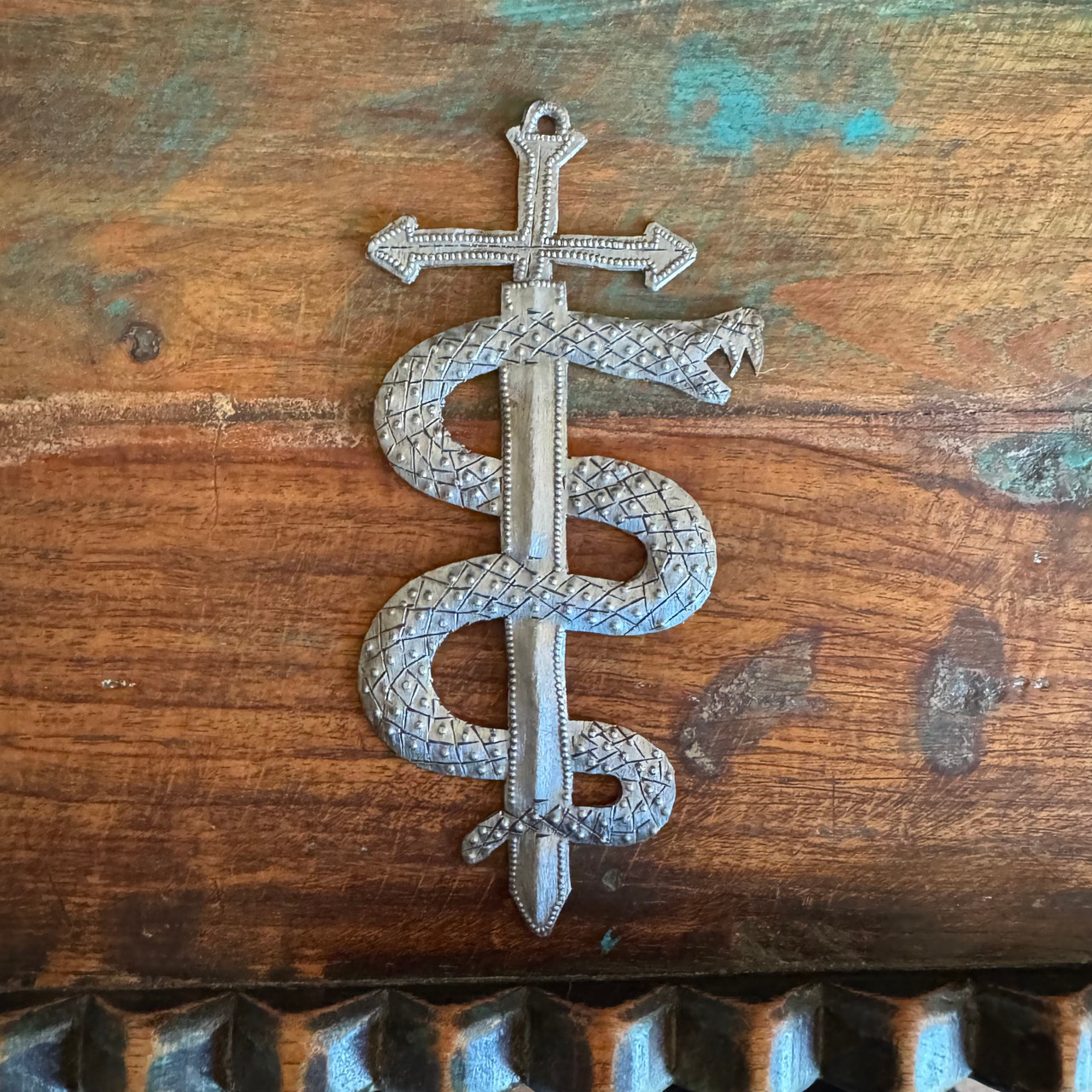 Haitian art, veve wall art, sword and snake, Fair Trade decor, recycled metal art Haitian art, veve wall art, sword and snake, Fair Trade decor, recycled metal art