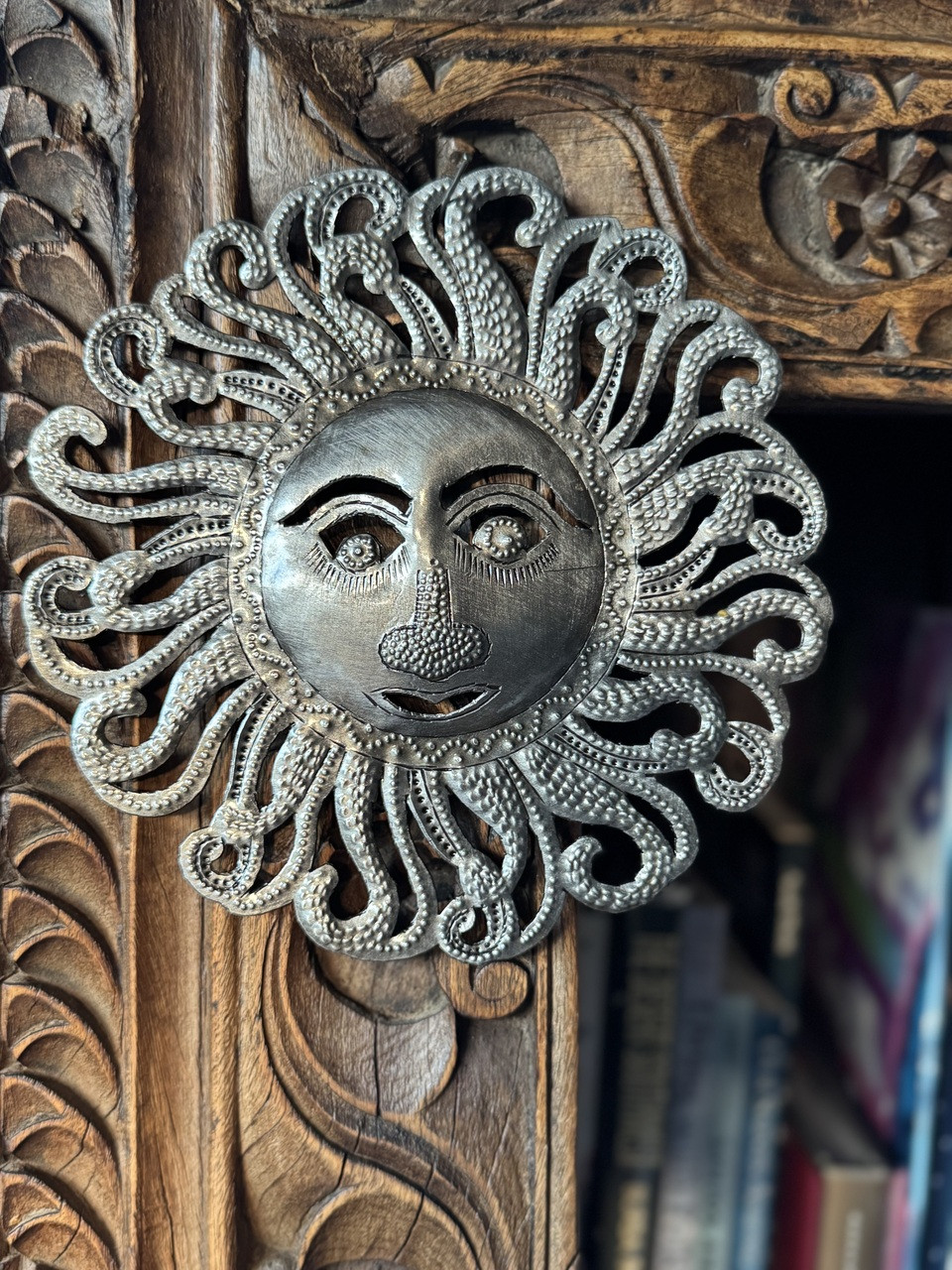 sun face metal art, whimsical wall hanging, tropical home décor, eco-friendly wall sculpture sun face metal art, whimsical wall hanging, tropical home décor, eco-friendly wall sculpture