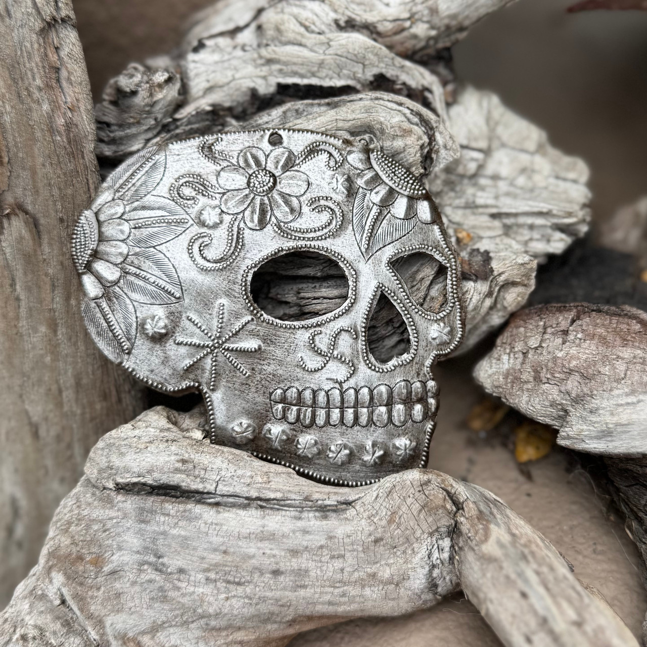 chiseled metal ornament, sustainable home decor, small metal sculpture, handcrafted skull decoration