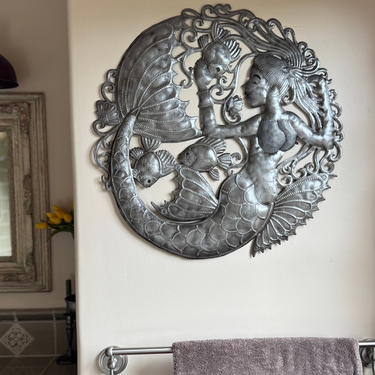 La Sirene, Mermaid,  Haitian metal art, Fair Trade wall decor, Handmade recycled steel sculpture