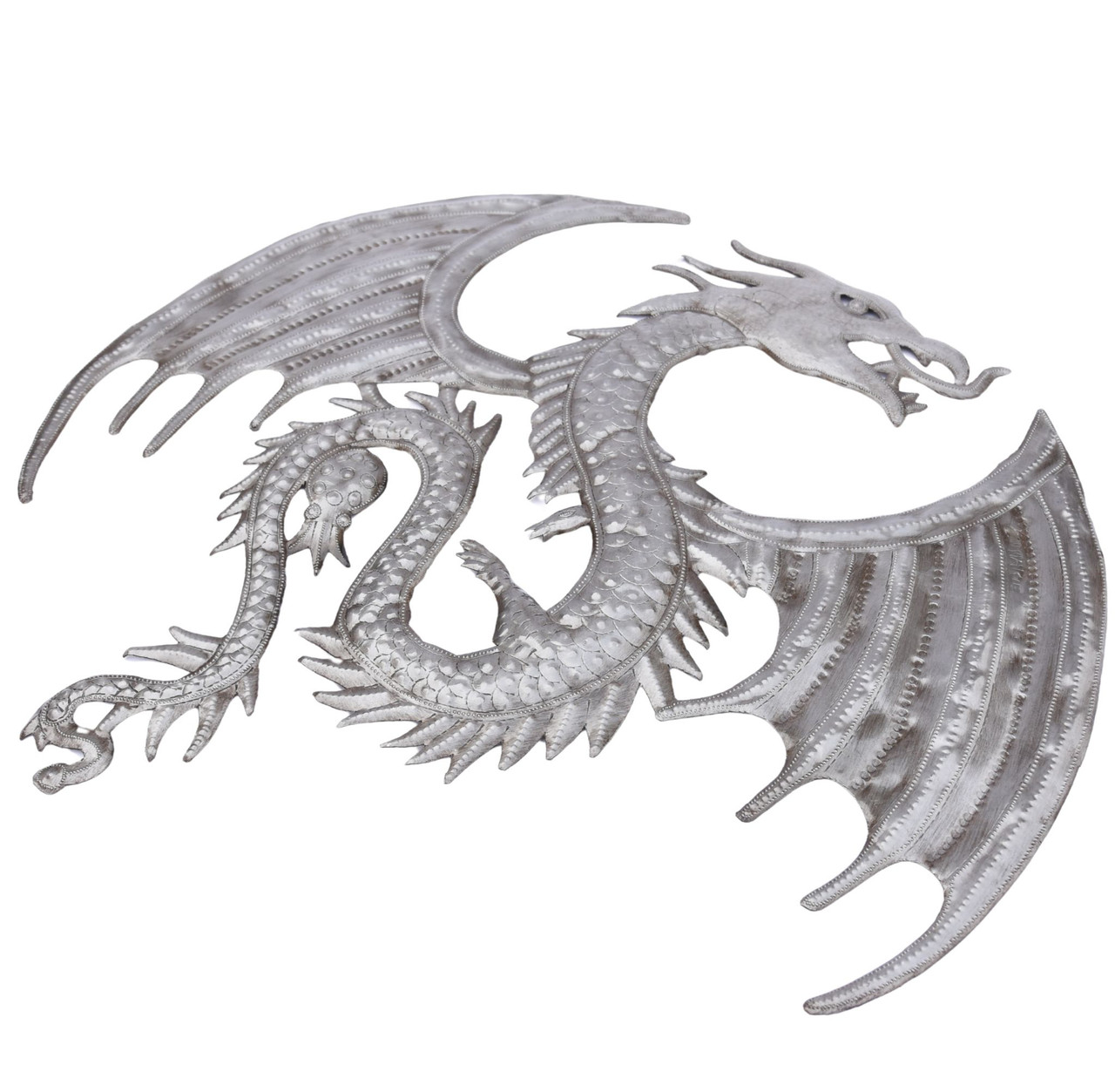 Dragon wall art handmade, Haitian artisan metalwork, Eco-friendly recycled metal art