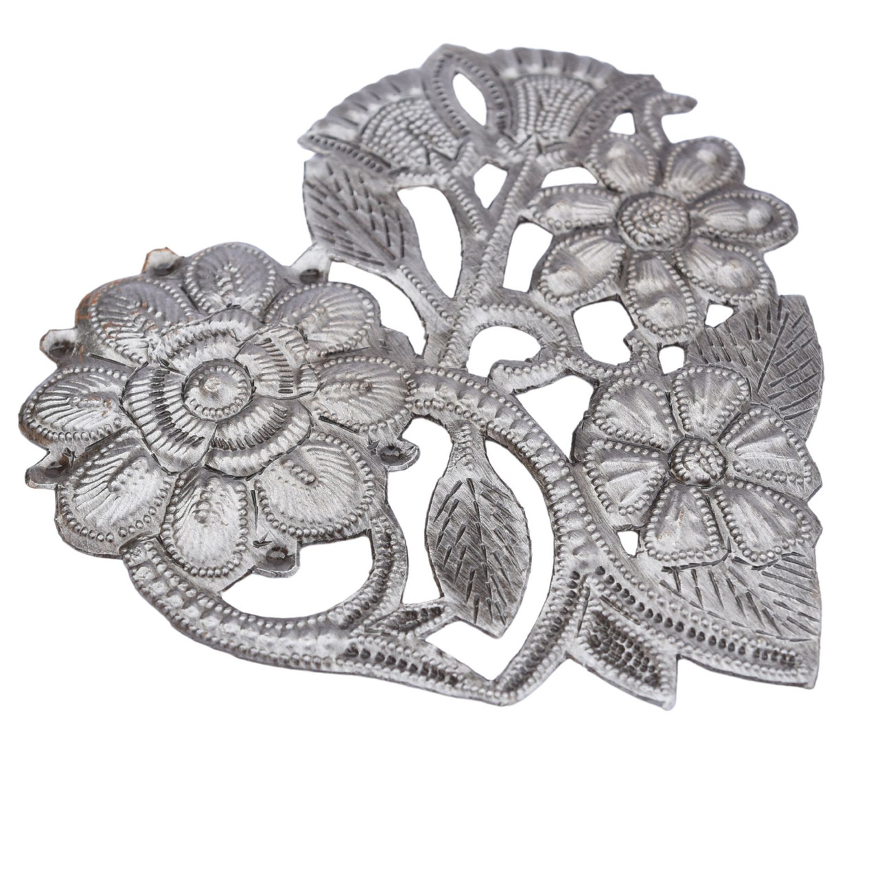 Floral Bloom Heart – Handmade Recycled Metal Heart from Haiti