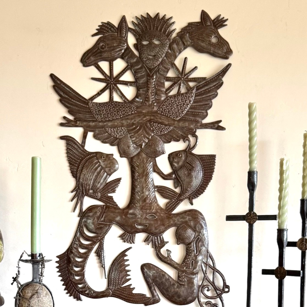 Haitian Voodoo sculpture, Charles Eneld art, Large metal Haitian sculpture