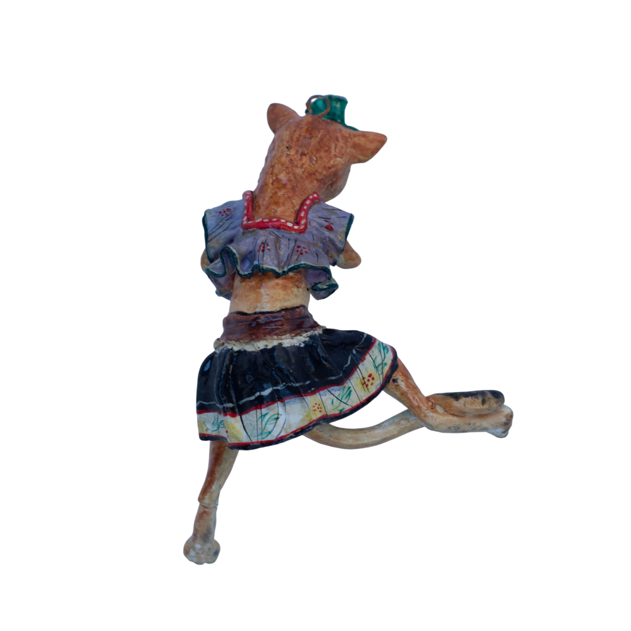 Handcrafted Peruvian Folk Art, Cast Playing Flute/Clarinet, Whimsical Ornament, Whimsical Cat Ornament, Vintage Cat Ornament, Hand Painted Cat Ornament