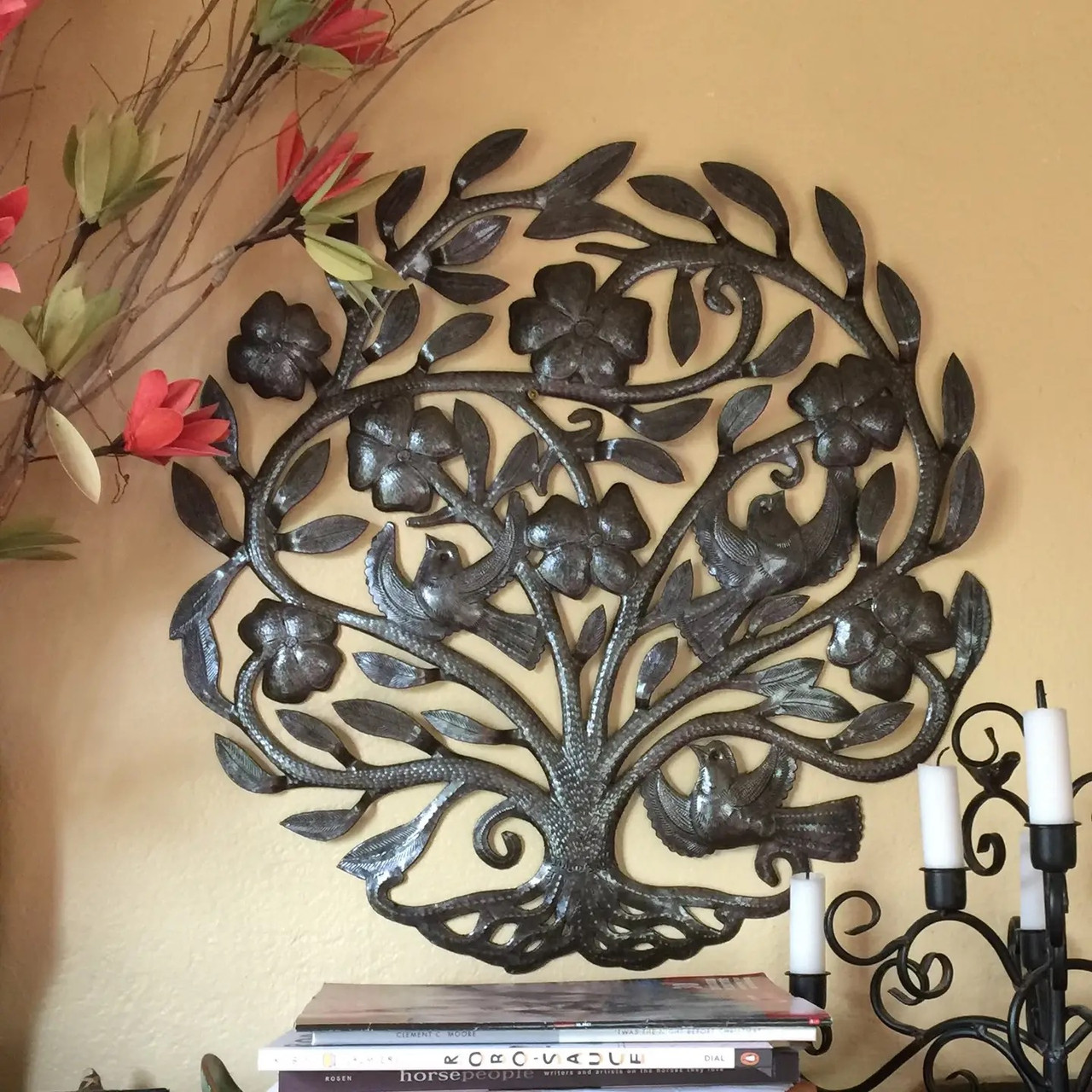 Handmade Haitian art, Metal tree wall decor, Indoor outdoor wall art, Caribbean folk art, Artisan made wall hanging