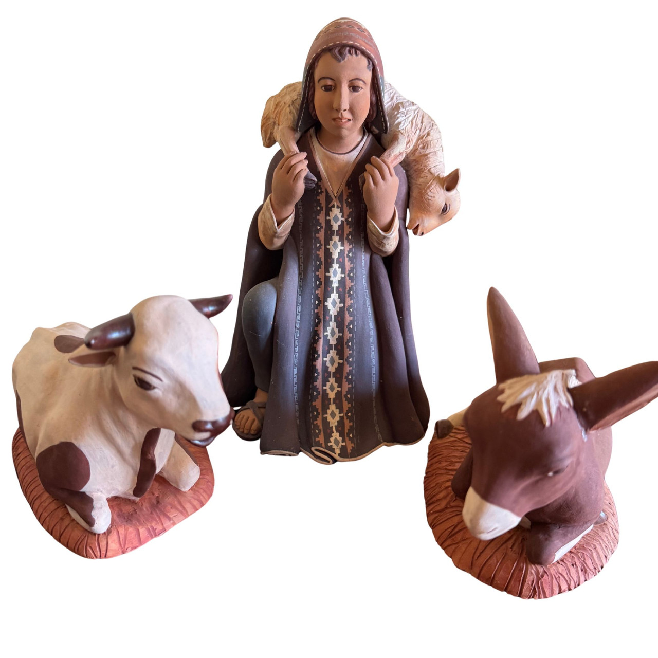 Natural dye folk art sculpture, Peruvian artisan nativity, Collectible nativity set handmade, Indigenous Andean nativity figures