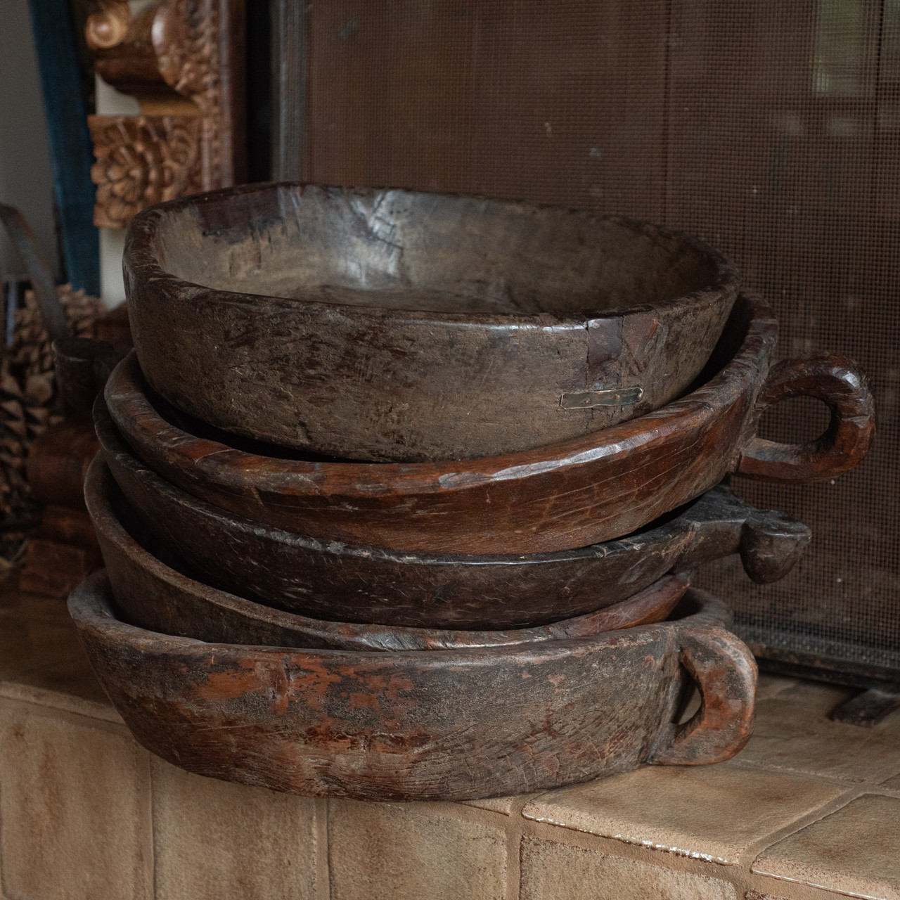 Handcrafted Indian Wooden Chapati Bowl Chapati Dough Bowl Vintage Indian Home, Wooden Chapati Bowl, Wooden Chapati Dough Bowl, Handcrafted Chapati Bowl, Vintage Chapati Folk Art, Indian Home, Indian Housewarming Gift, Dark Brown Chapati Bowls