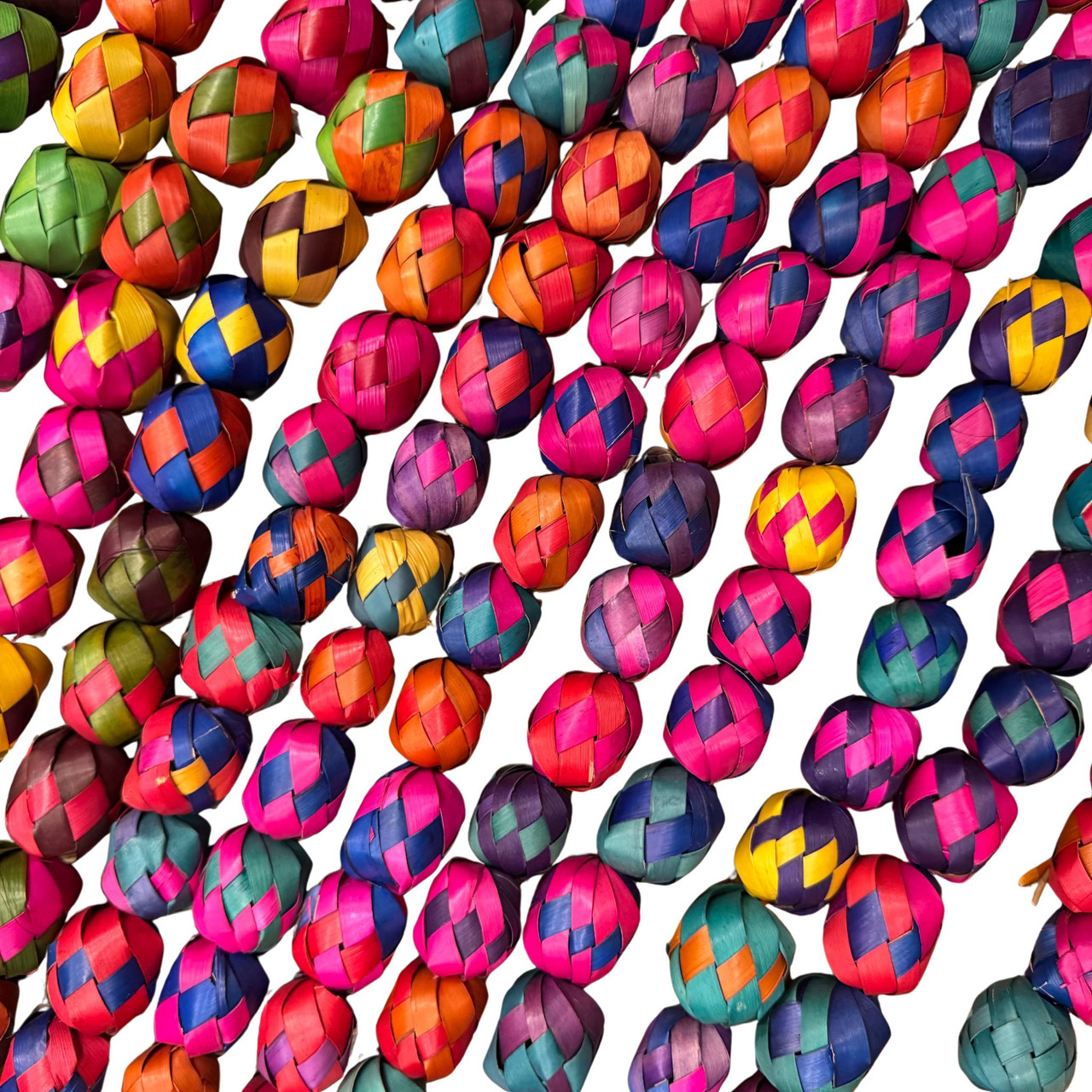 wicker ball garland, mexican folk art decor, palm leaf garland, handwoven garland, fiesta decorations