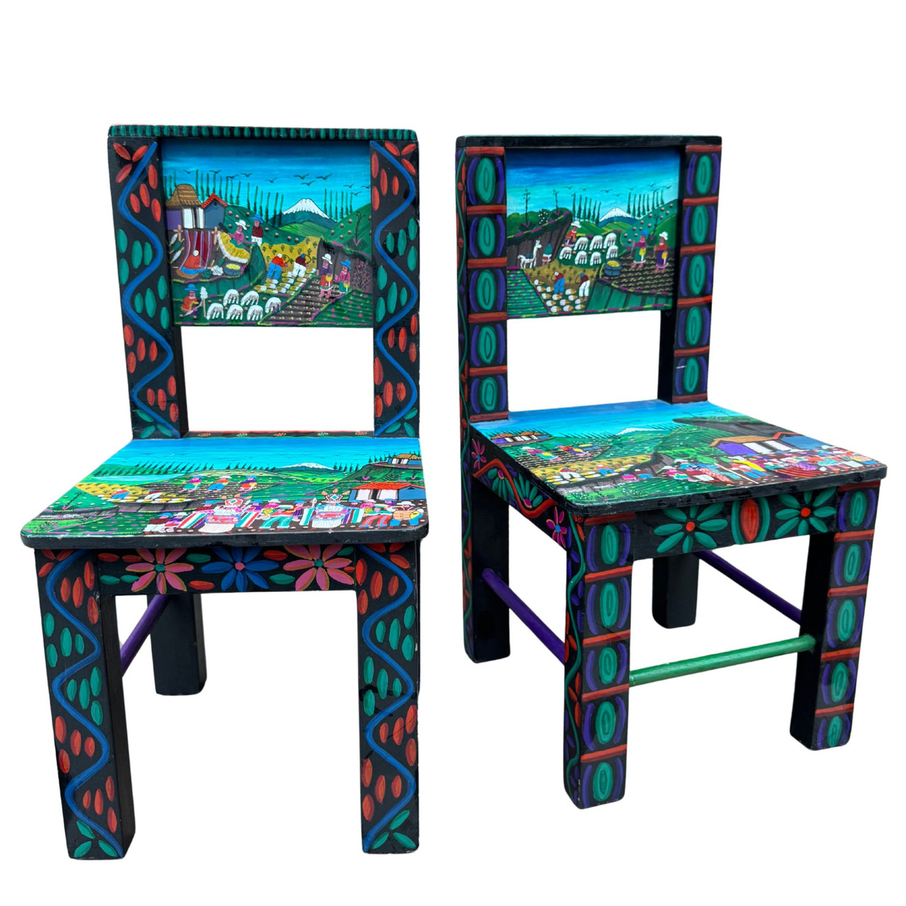 collectible folk art, hand painted furniture, Andean village art, cultural home decor