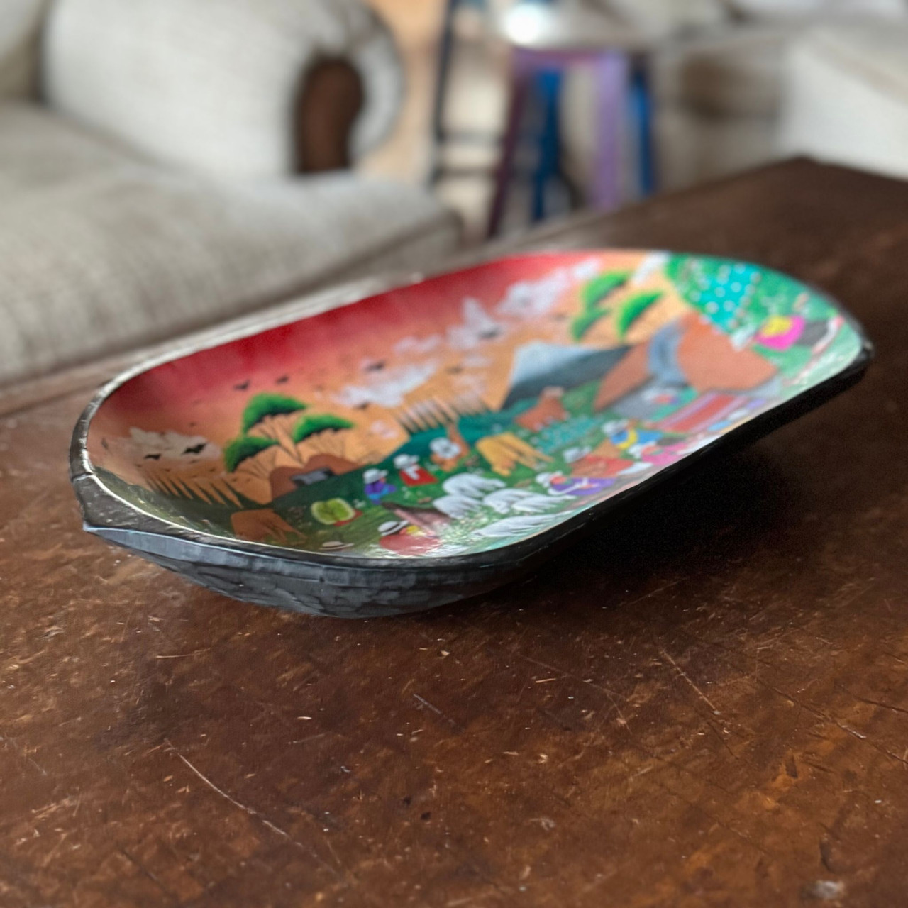 hand painted functiional art, Andean village art, cultural home decor