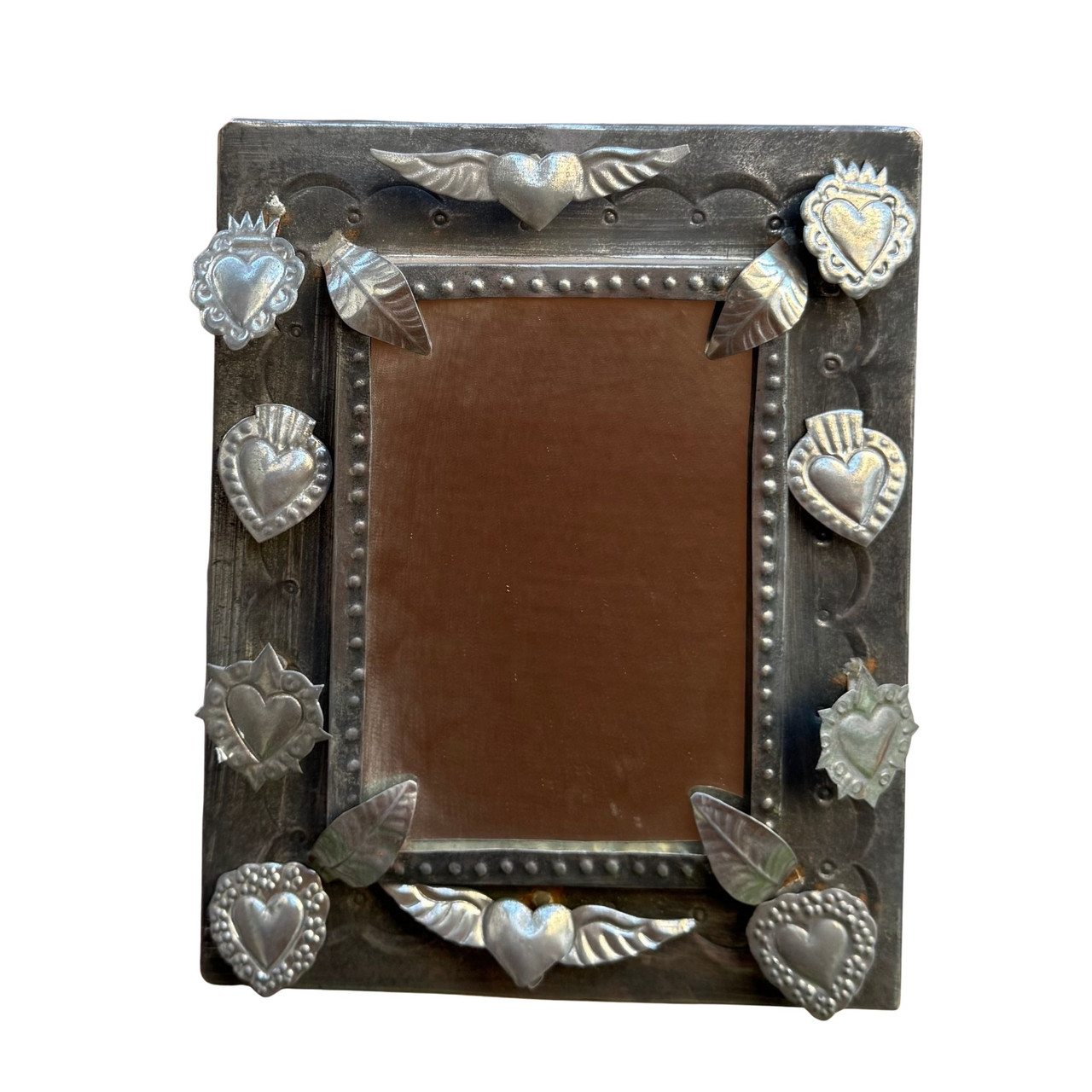 Vintage Tin Milagro Mirror
Mexican Milagro Mirror
Oaxaca Folk Art Mirror
Handmade Mexican Tin Art
Sacred Heart Milagro