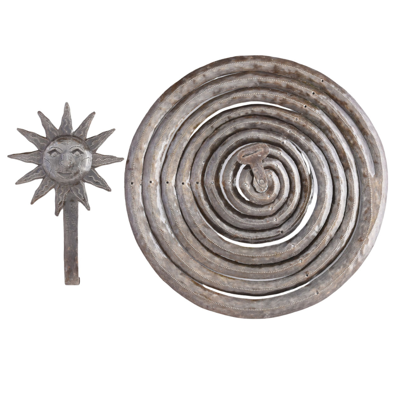 Haitian metal art
Metal spiral tree
Recycled steel sculpture
Sun moon star decor