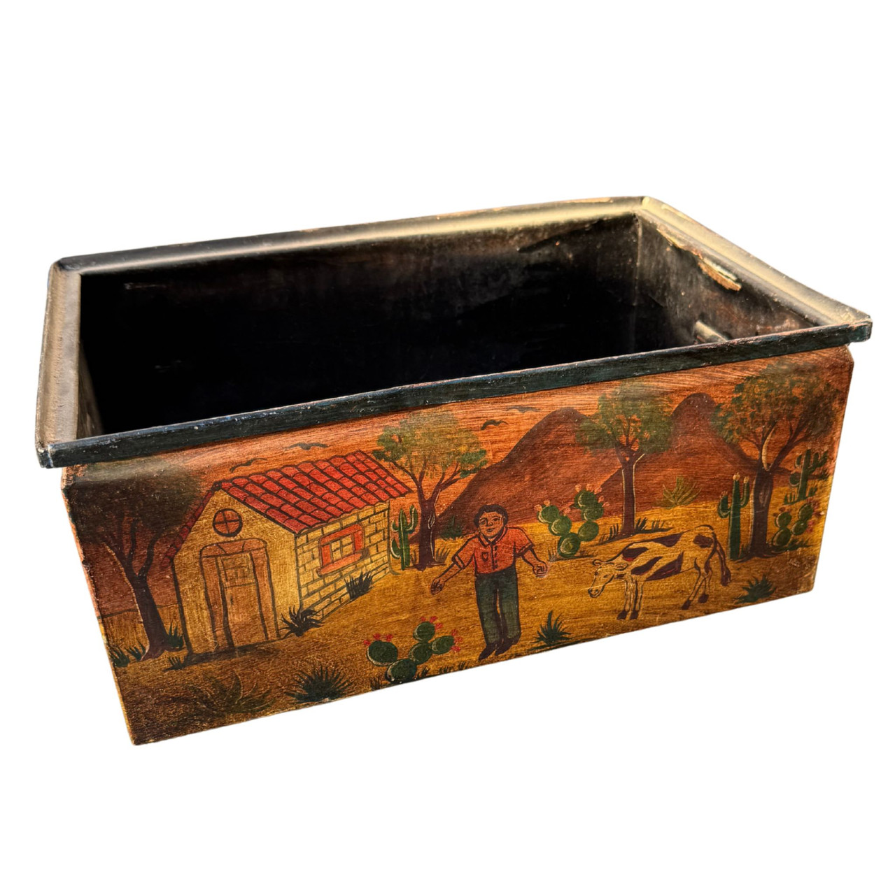 Mexican folk art box
Painted metal storage box
Vintage file box