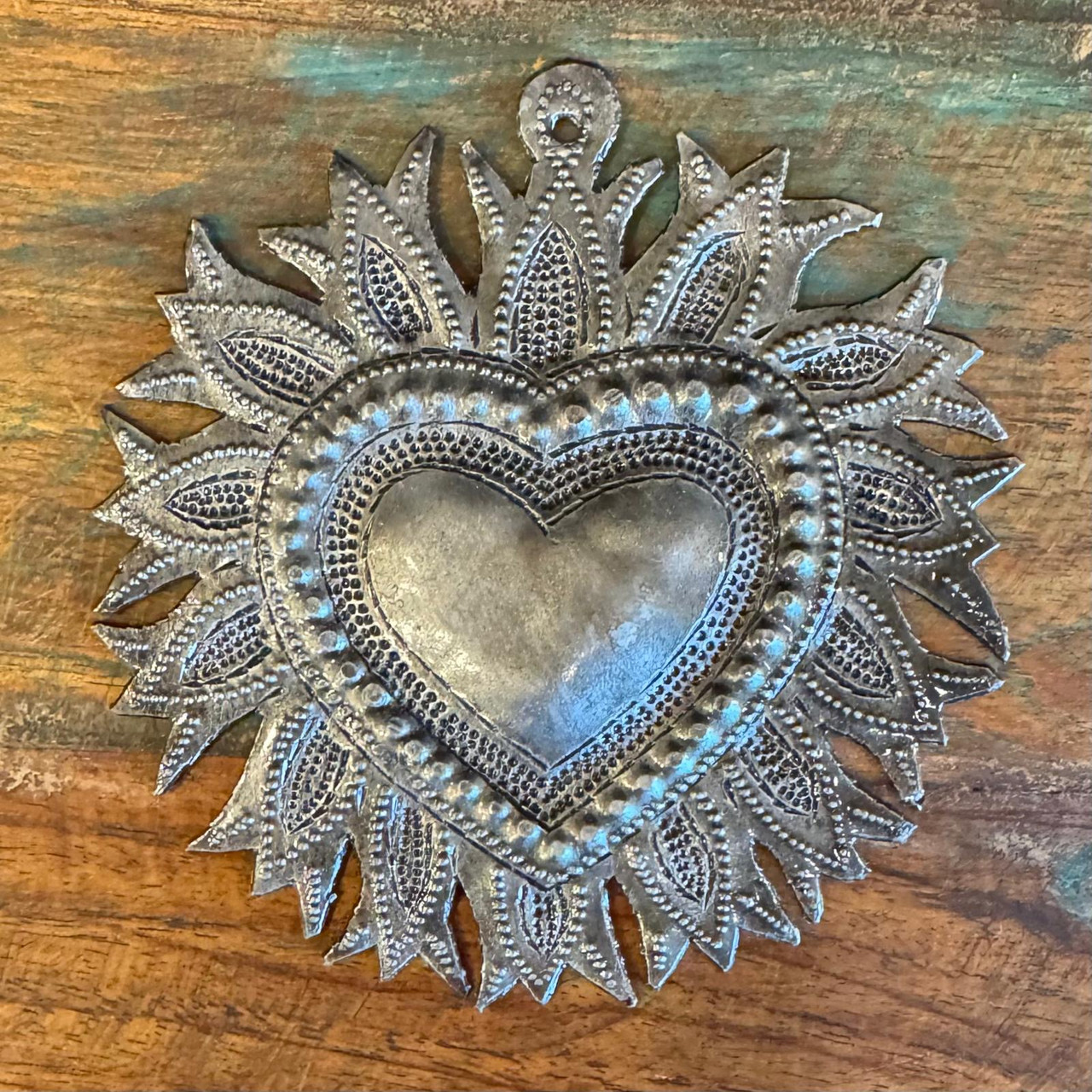 handcrafted haitian metal heart art milagro heart devotional decor spiritual love heart wall accent