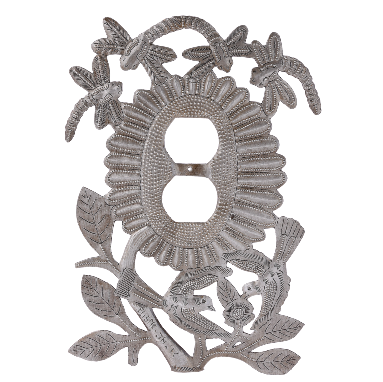 Haitian Metal Sunflower Outlet Plate Cover with Dragonflies, Decorative Spring Electric Wall Plate Covers