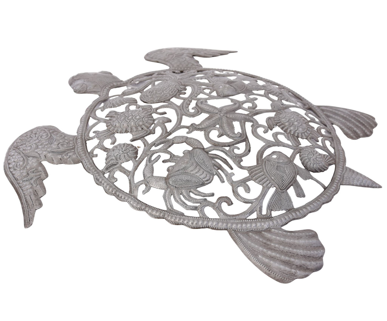 ocean wall sculpture, nautical decor, turtle wall hanging, recycled metal art, fair trade decor, sea life wall art