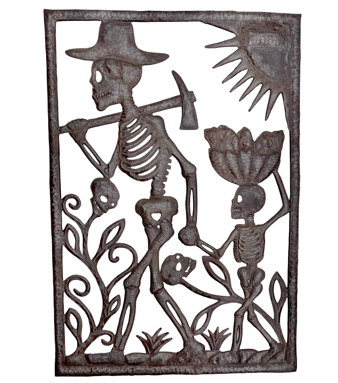 Haitian metal art, oil drum sculpture, Caribbean folk art, skeleton art, wall hanging, outsider art, hand cut steel, signed artwork