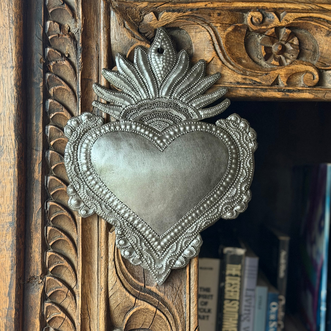 sacred heart wall art
milagro heart
Haitian metal art
recycled steel decor
folk art wall hanging
boho heart decor
spiritual wall art